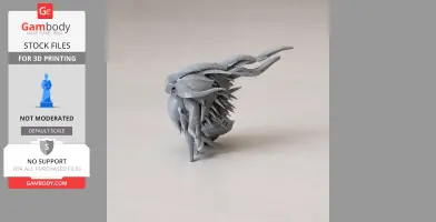 A spiky, horned creature figure in gray plastic with detailed texture, ideal for 3D printing.