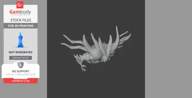 A detailed 3D model of a creature with multiple curved horns, crouched posture, designed for 3D printing.