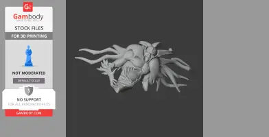A detailed 3D model of a monstrous character with elongated limbs and intricate details, for 3D printing.