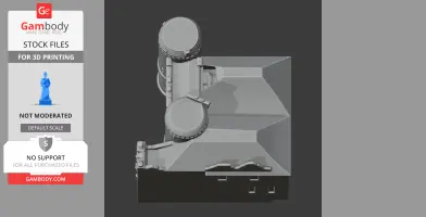 Top view of a 3D model of Benington Castle, featuring circular towers and a pitched roof structure.