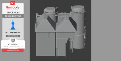 A 3D model of Benington Castle with cylindrical towers and peaked roofs, designed for 3D printing.