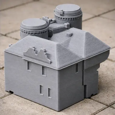 3D printed model of Benington Castle with detailed towers and rooftops.