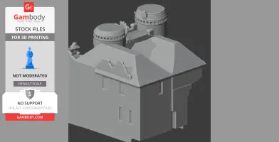 3D model of Benington Castle featuring detailed towers and a sloped roof, designed for printing.