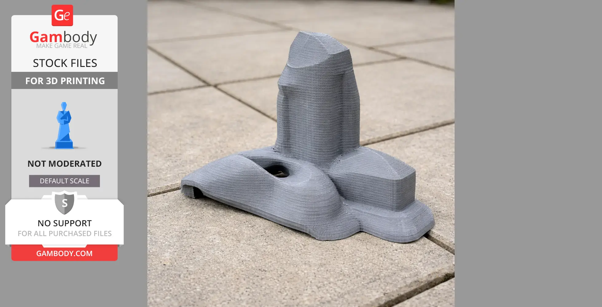 Gray 3D print model of a simplified Berkhamsted Castle structure on a tiled surface.