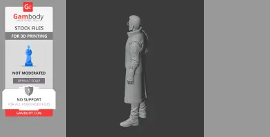 A detailed 3D model of a character in a long coat and armor, standing upright, suitable for 3D printing.