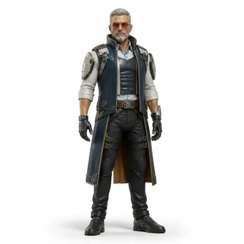 A detailed 3D model of a confident male character in a long coat, gloves, and sunglasses, ready for printing.