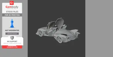 3D model of a sleek sports car with open scissor doors, designed for 3D printing.