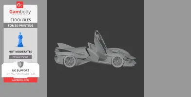A sleek, futuristic car model with open doors, designed for 3D printing.
