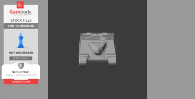 Front view of a 3D tank model STL file for printing, showcasing tracks and turret.