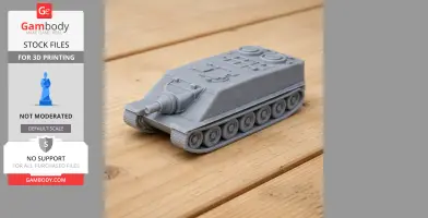 A grey 3D printed model of a Lorraine assault tank on a wooden surface.