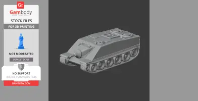 3D model of a cannon-equipped tank, featuring a sleek armored design and multiple wheels for printing.