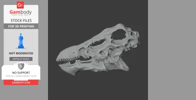 A 3D model of a Dacentrurus dinosaur skull, with detailed bone structure and teeth, for 3D printing.