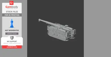 3D model of a detailed tank with a long cannon, designed for 3D printing, displayed on a dark background.