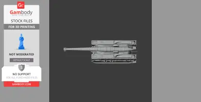 Top view of a 3D tank model featuring a long barrel and detailed tracks, designed for 3D printing.