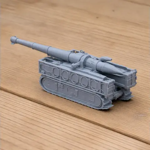 Detailed 3D model of a Canon de 194 GPF tank on a wooden surface, ready for printing.