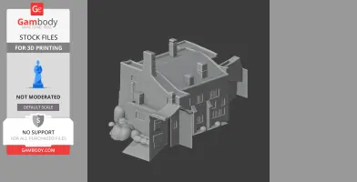 A detailed 3D model of Bickleigh Castle showing its chimneys, windows, and entrance.