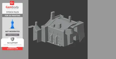 3D model of Bickleigh Castle with chimneys and detailed façade, for 3D printing.
