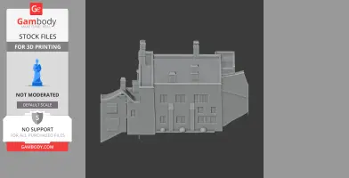 STL file of Bickleigh Castle's architectural model, featuring detailed walls and chimneys, in gray.