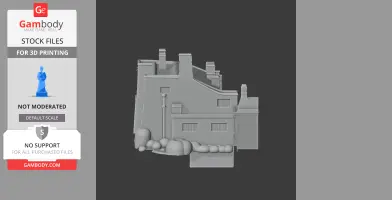 A detailed 3D model of Bickleigh Castle with chimneys and textured walls for printing.