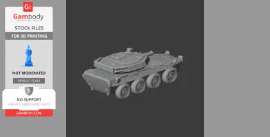 3D model of an eight-wheeled tank destroyer with a turret and gun, designed for 3D printing.