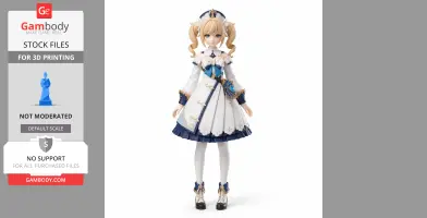 Blonde anime figure in blue and white outfit with ribbons, from Genshin Impact, ready for 3D printing.