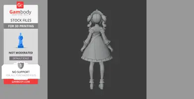 3D model of a character in a dress with pigtails, viewed from behind, for 3D printing.