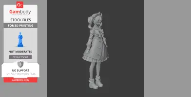 3D model of a female character in a detailed dress and boots, suitable for 3D printing.