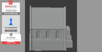 3D model of Biddlestone RC Chapel, showcasing a side view with three arched windows.