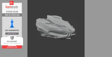 Gray 3D model of a stylized skull with distinct ridge patterns, intended for 3D printing.