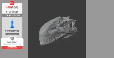 3D model of a Dilophosaurus skull replica, showing detailed bone structure for 3D printing.