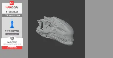 3D model of a detailed Dilophosaurus skull for 3D printing, side view.