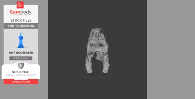 Dilophosaurus skull 3D model for printing, showcasing detailed fossil structure from a frontal view.