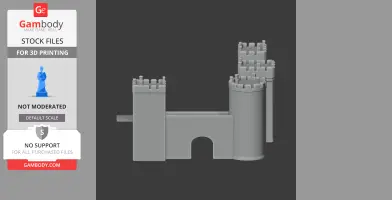 3D model of a medieval castle with round towers and crenellations, designed for 3D printing.