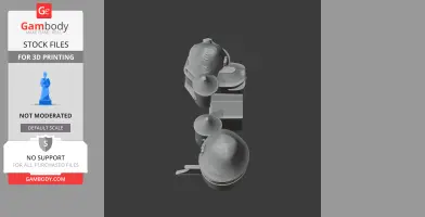 A 3D model of a castle structure with towers and domes, viewed from above, in grayscale.