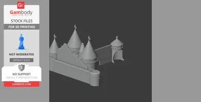 3D model of a medieval castle section with towers and battlements for printing.