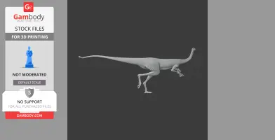 A 3D model of a Pelecanimimus dinosaur in profile, showing its elongated neck and tail for printing.