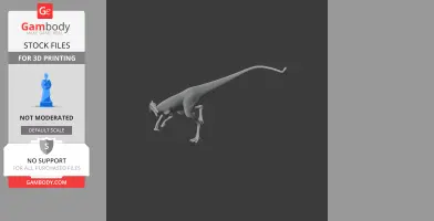 3D model of a Pelecanimimus dinosaur, posed with a long tail and slender limbs, for 3D printing.