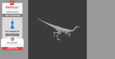3D model of a Pelecanimimus dinosaur in a running pose for 3D printing.