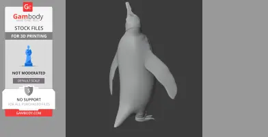 3D model of a prehistoric penguin standing upright with wings spread, in a neutral pose.