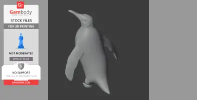 Gray 3D model of a prehistoric penguin, upright with wings extended, designed for printing.