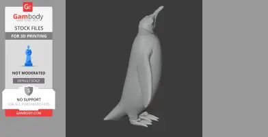Gray 3D model of a prehistoric penguin standing upright with its beak pointed upward.
