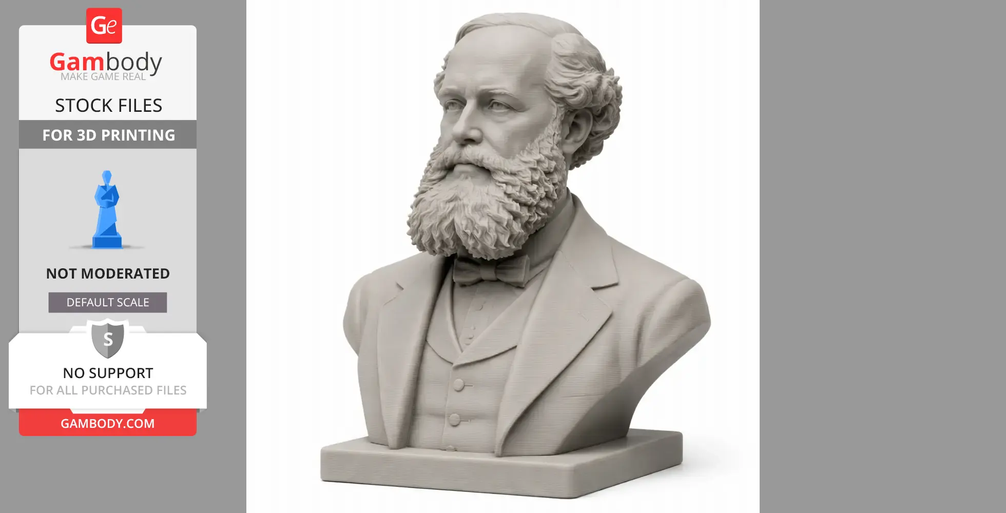 A detailed bust of a bearded man in formal attire, designed for 3D printing.