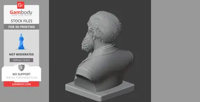 3D bust of a bearded man with detailed hair, viewed from the side, suitable for 3D printing.