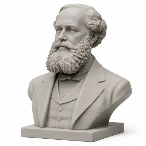 3D printed bust of a bearded man in a suit, resembling a historical figure.