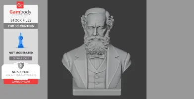 3D printed bust of a historical figure with a beard and suit, designed for 3D printing by Gambody.
