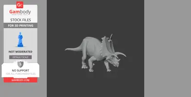 3D model of a Pentaceratops dinosaur, designed for 3D printing, displayed on a dark background.