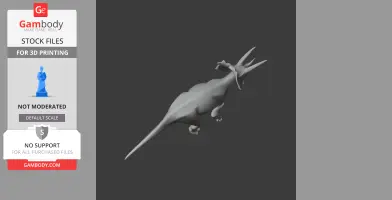 A 3D model of a Pentaceratops dinosaur, showing a side and top view with detailed horns and frill.
