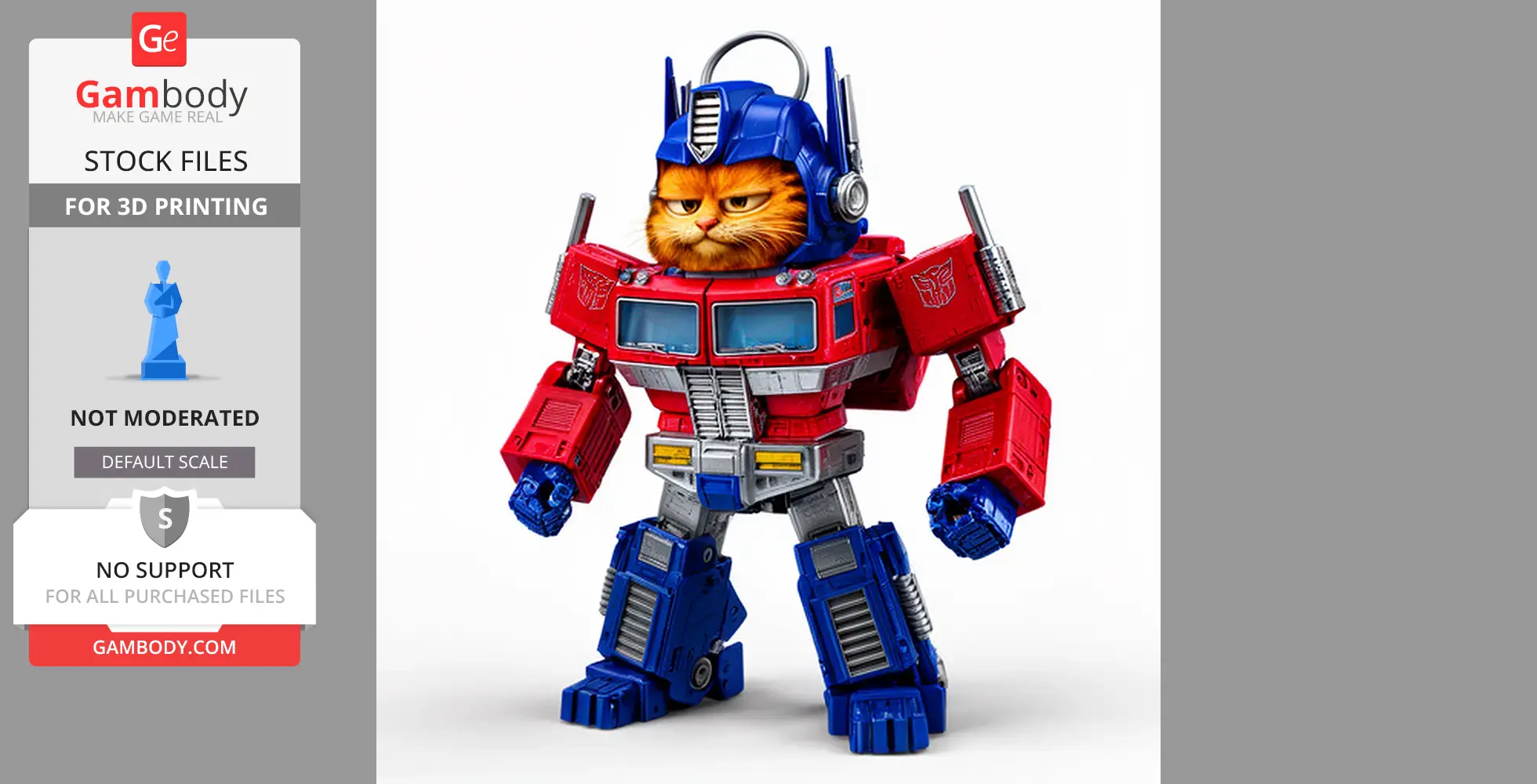 Mashup figure of Garfield and Optimus Prime with a detailed robot body and cat face.