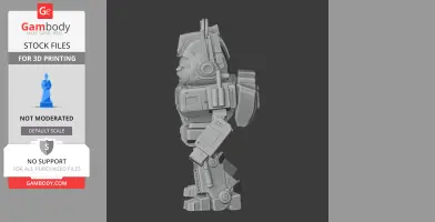 Mashup of Garfield and Optimus Prime in a robotic ring figure, side view.