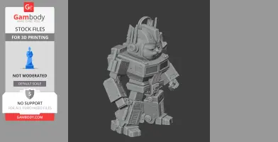 Mashup figure of Garfield as Optimus Prime in a robotic style, ready for 3D printing.
